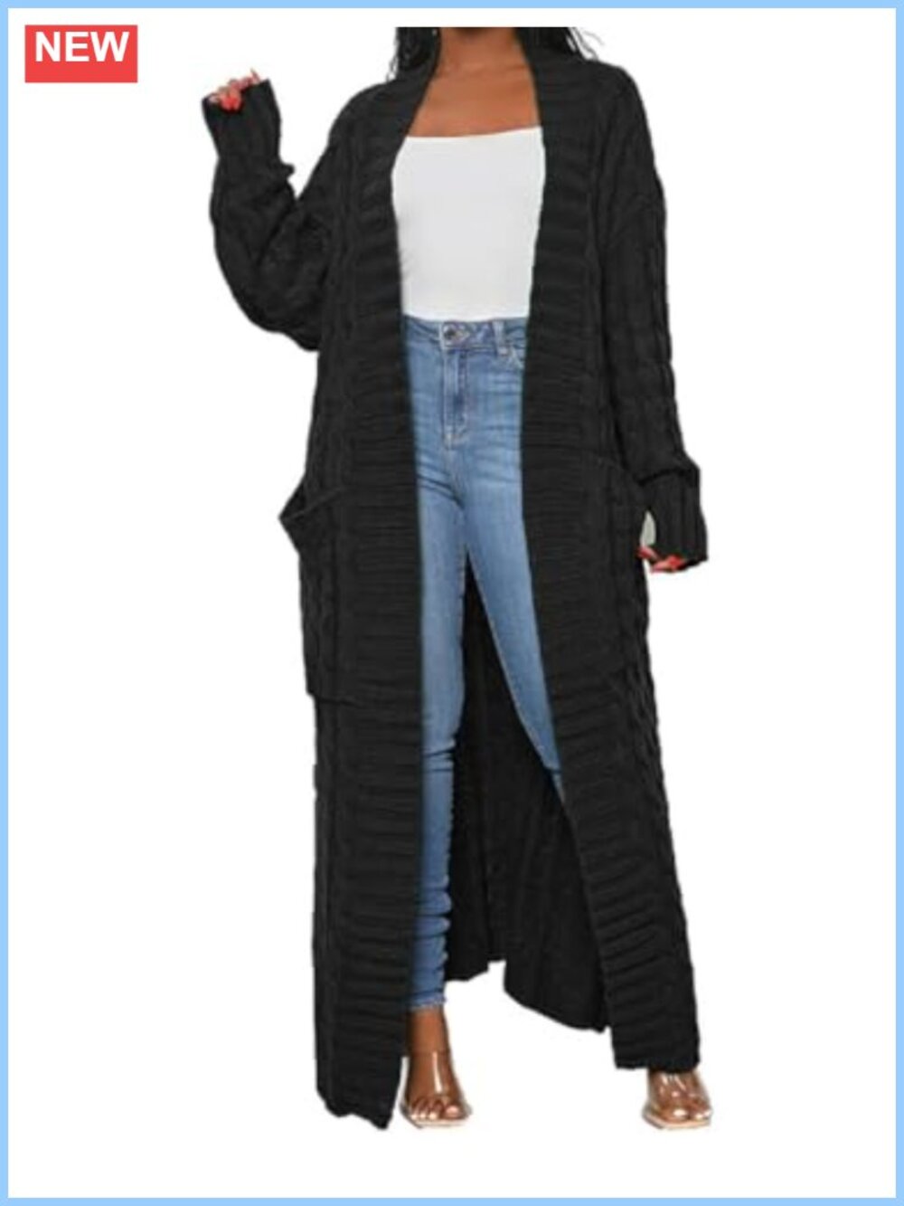 Womens Cable Knit Long Maxi Cardigan with Pockets Open Front Sweater